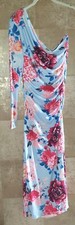 Ladies One Shoulder Floral Dress Size 14 Side Zip & Split Length 51' New