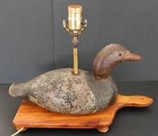 Antique Hand Carved Wooden Canvasback Duck Hunting Decoy Lamp - Working!