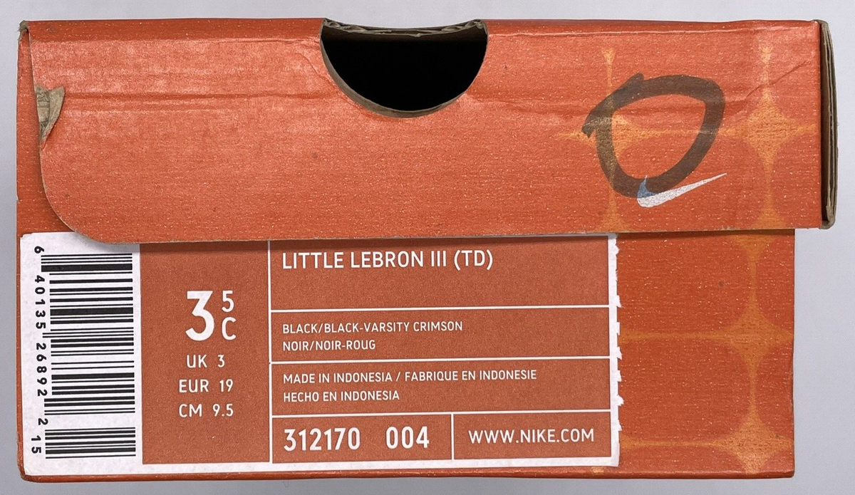 Vintage Nike Little LeBron III TD Black Crimson 2005 312170-004 Sz