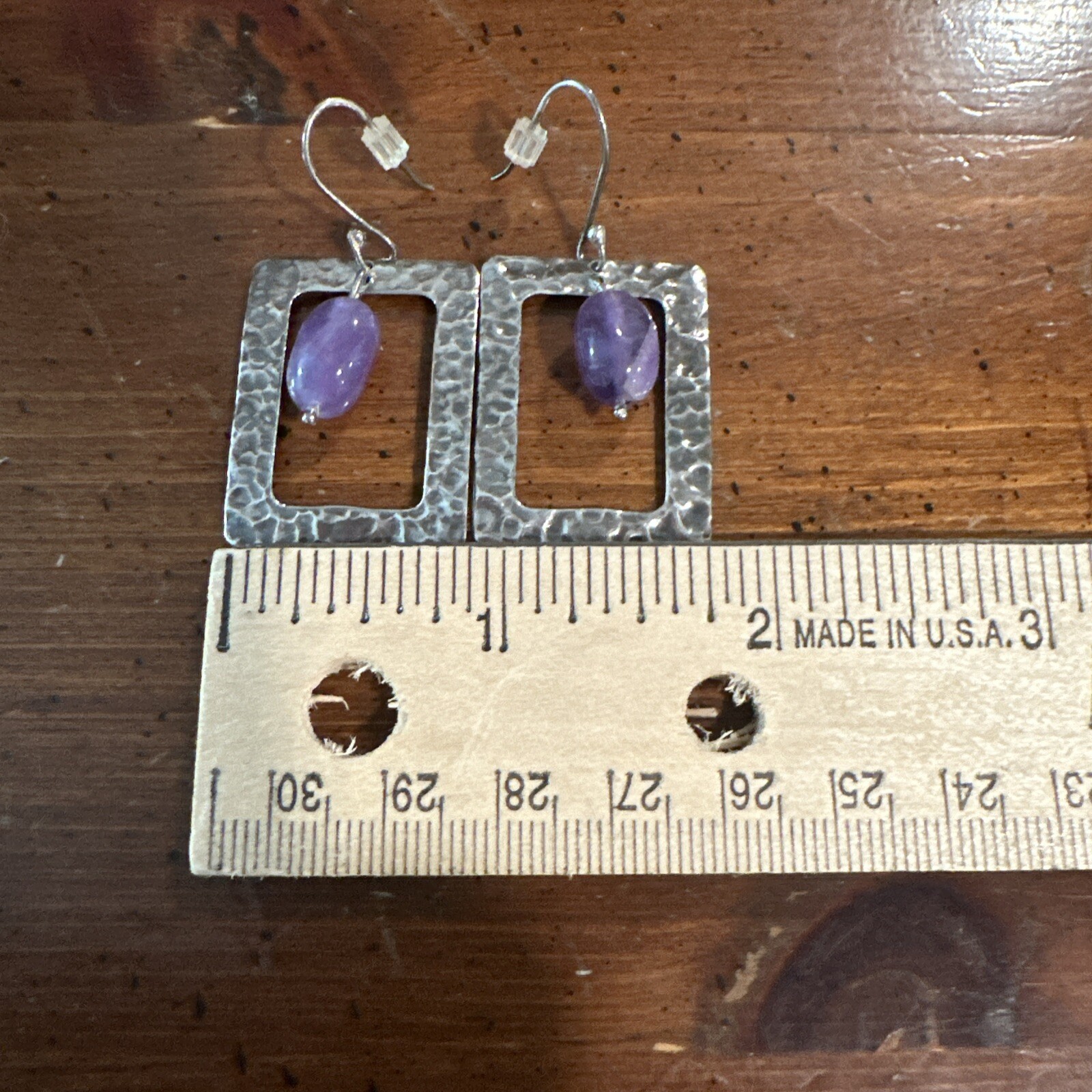 Sterling Silver Square Rectangle Hammered 925 Ame… - image 5