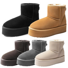 Women Genuine Suede Snow Boots Faux Fur Lined Water Resistant Outdoor Boots