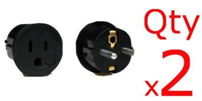 SEVEN STAR 2PK American To European Plug Adapter Type E US USA to Europe EU 5MM Round Pins