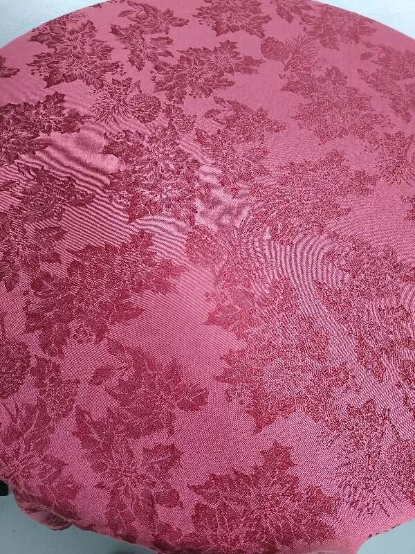 72" Round Target Solid Red On Red Print Cloth Tablecloth Berries Chysanthenum Pi - Image 2 of 4