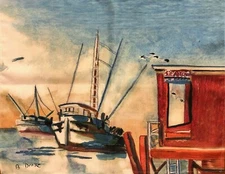 Betsy Drake Place Mats Set of 2 Sea Town Seagulls Fishing Village Fishing Ships