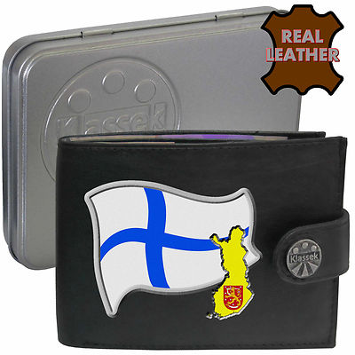Finnland weiche Echtleder-Geldbörse finnische Flagge Karte Emblem Geschenk nordische Dose RFID