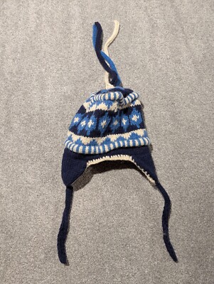 Kathmandu Imports Beanie Hat Cap Blue White Black Wool Fleece Lined Ski Hiking 