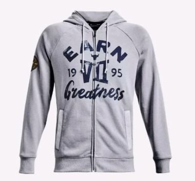 Under Armour Project Rock Hoodie Mens S Full Zip Grey Earn Greatness