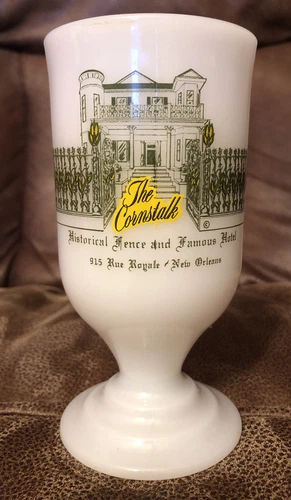 Vintage The CORNSTALK HOTEL - New Orleans - Mug On Stem - Milk Glass