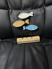 Wooden Beach Decor Sign w/ 3 Fish, Welcome Free standing - Home decor Crafts