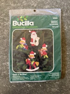 Bucilla 82069 SANTA & HIS ELVES Felt Christmas Ornament Kit Sequins Beads NEW
