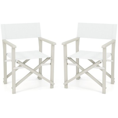 2PCS Folding Director Chair w/ Acacia Wood Frame & Machine Washable Oxford