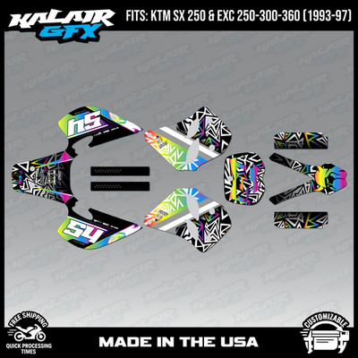 Graphics Kit for KTM 250SX and all EXC models (1993-97) Cyrus-RAINBOW