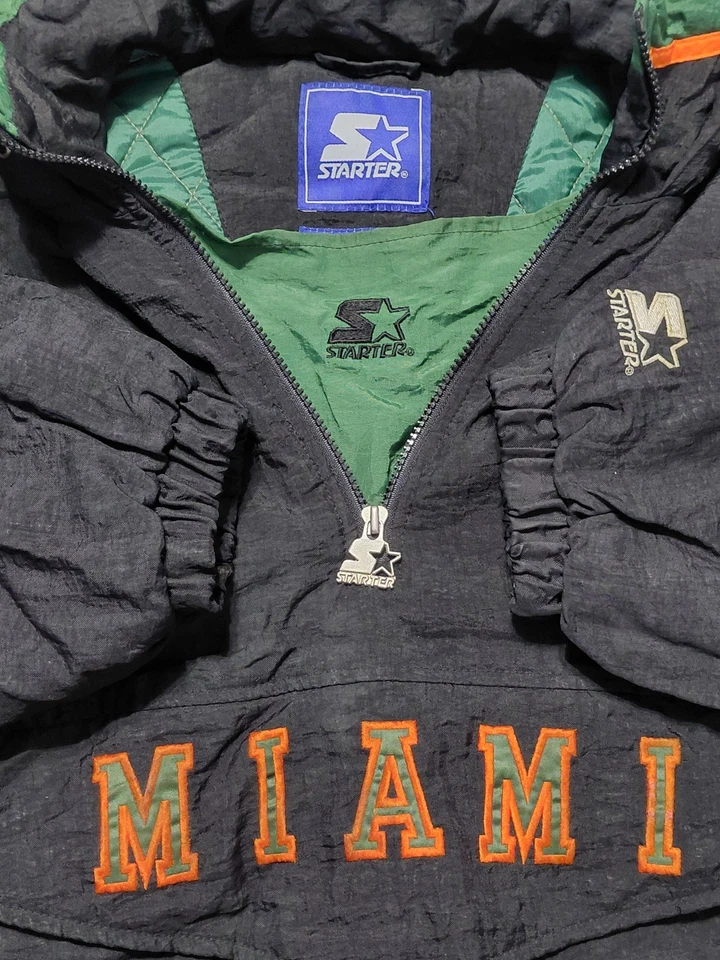 🏈Miami Hurricanes Vintage Starter Pullover Jacket Black NCAA Football 90s - Image 3 of 4