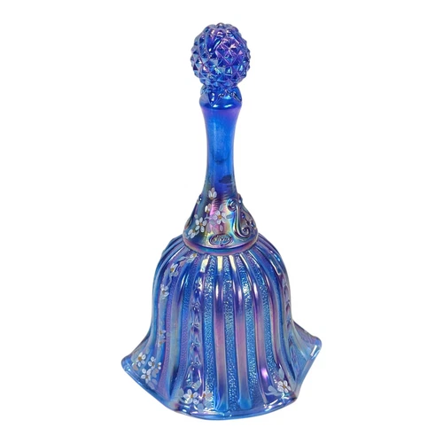 Fenton Bell Cobalt Blue Carnival Glass Faberge Bell W/Daisy Chain By T Kelley