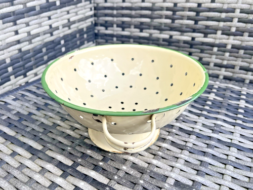VINTAGE 50S CREAM & GREEN ENAMEL FARMHOUSE KITCHEN COLANDER STRAINER SIEVE JUDGE - Picture 10 of 13