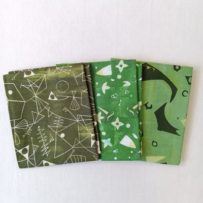 Lot of 3 Andover Fabrics Lizzy House Green Abstract Patterned Fat Quarters