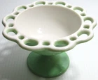 Vintage Compote Candy Dish Bowl White Milk Glass Green Open Lace Edge GLOWS 5" D