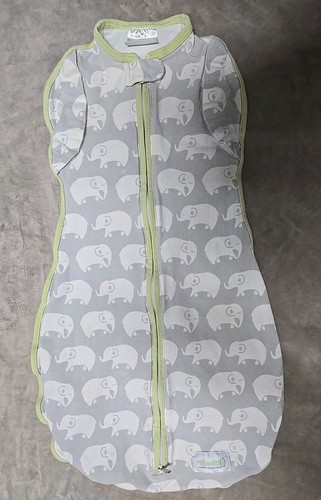 WOOMBIE 0-3m 5-13lbs Gray White Elephants Original Baby Swaddle Sleep Sack
