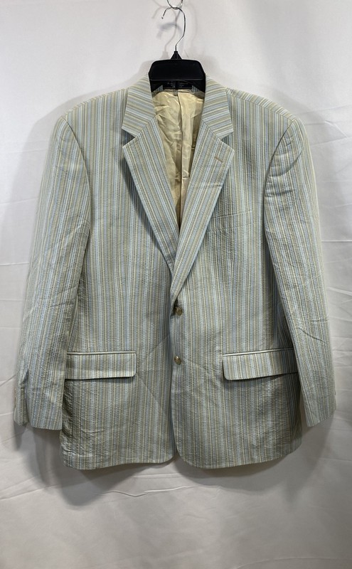 Vintage 90s Coconut Grove Men's Blazer Sport Coat Blue Tan Striped Cotton 42R