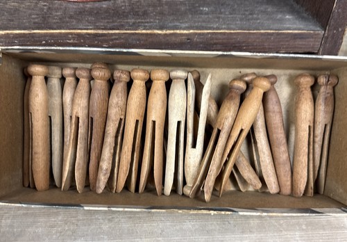 23 Antique Wooden Clothespins Round Peg Head Split Leg Rustic Farmhouse Decor