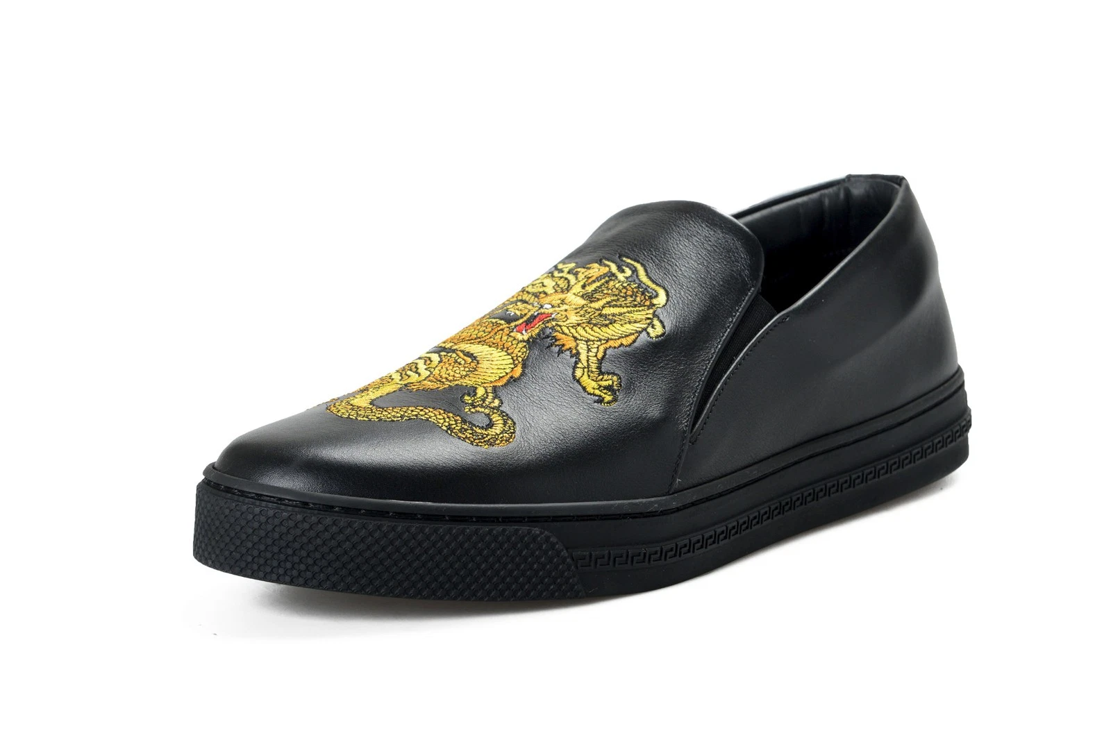 Versace — Versace Men's Black Embellished Leather Moccasins Slip On Loafers Shoes