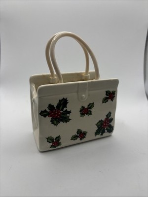 Vintage Lefton Christmas Ceramic Holly Berry Design Gift Bag