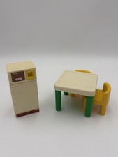 Vintage Little Tikes Place Miniatures 5578 Refrigerator Table Chairs Dollhouse