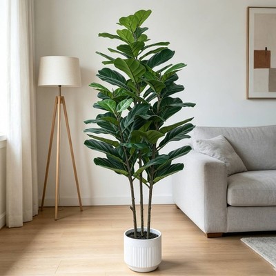 5FT Fiddle Leaf Fig Tree Artificial with White Planter Realistic Ficus Lyrata