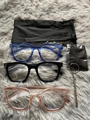 3 Stück übergroße eckige Lesebrille Damen großes Gestell Brille (2,0+)