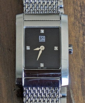 ESQ E5053 Swiss Women's Tank Quartz Watch 21mm Black Dial Silver Tone  