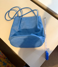 Blue Faux Leather Pebbled Tote Bag Double Handles Magnetic Closure Gold HW
