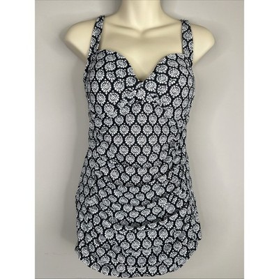 Merona One Piece Swim Dress Swimsuit  Black White Medallion Print Womens M NWT