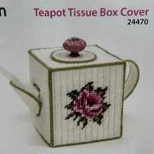 Mary Maxim Teapot Tissue Box Cover Plastic Canvas Craft Kit 24470 Floral Rose