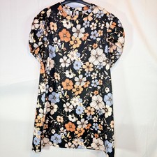 SHEIN Women's Black Multi Floral Puff Sleeve Shift Dress L (US 8/10)