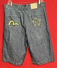 Vintage Evisu Jean Shorts Men Sz 44 Blue Denim Jorts Embroidered Y2K