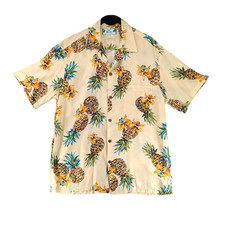 VTG Two Palms Hawaiian Cabana Shirt Mens Sz Med Camp Pineapple Rayon Hawaii USA