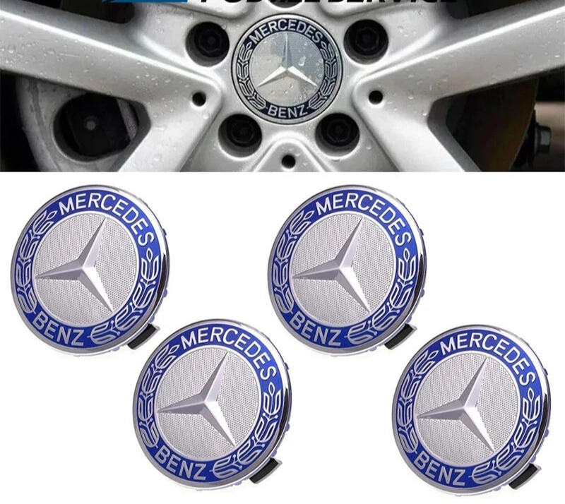 Set of 4 75MM Wheel Center Rim Caps Hubcaps fits Mercedes-Benz AMG Blue ...