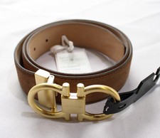 Ferragamo Men's Adjustable Leather Gancini Buckle Belt LB3 Mid-Brown Size 36/90