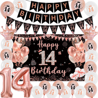 Deko 14 Geburtstag MäDchen RoséGold Schwarz - Happy Birthday Banners Girlande Wi