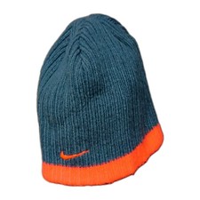 Vintage Nike Black Red Knit Swoosh Logo Beanie Youth 4/7 Toboggan Ski Hat Cap