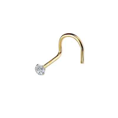 14K Yellow Gold 20G 18G Diamond Nose Ring With Choose L-Shape Nose Bone or Screw