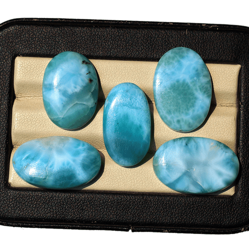 Lotto 5 pezzi pietre preziose cabochon ovali naturali dominicane Larimar alta qualità 20 mm-23 mm - Foto 4 di 13
