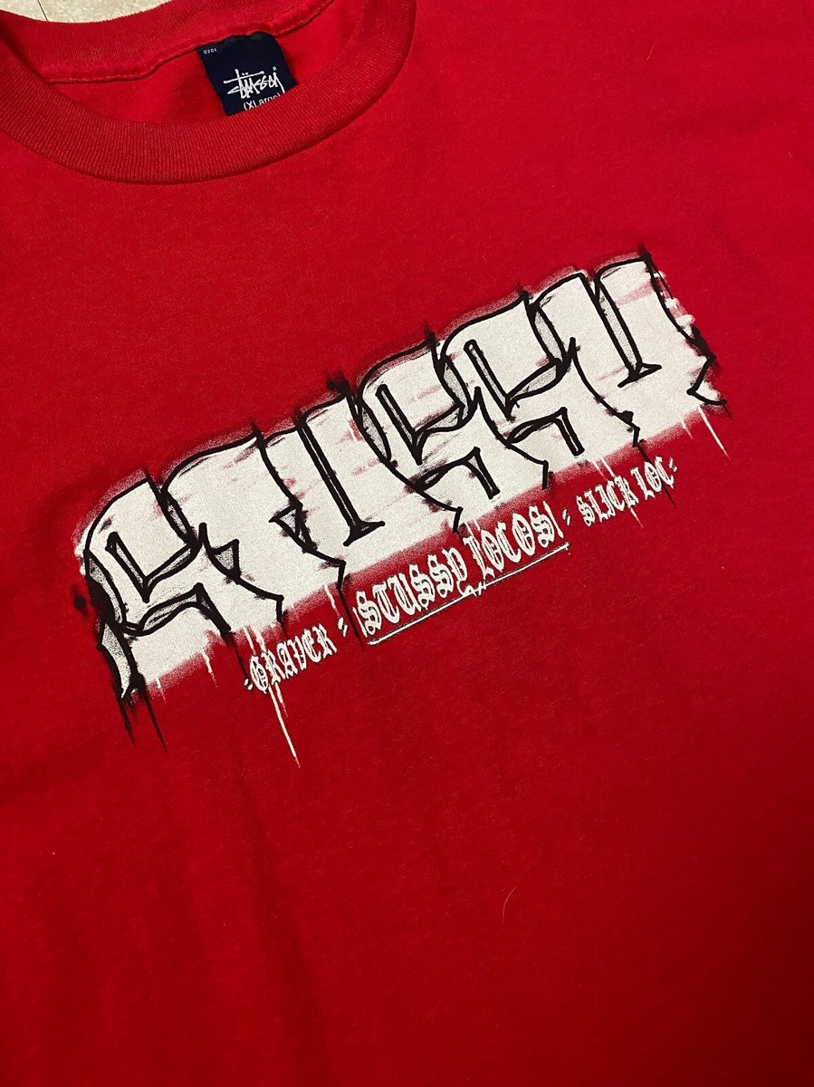 Vintage Stussy Locos Graffiti Logo early 2000s Tee Red T Vintage Stussy Locos Graffiti Logo early 2000s Tee Red T