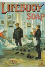 Vintage advert on modern postcard Lifebuoy soap, soldiers in hospital