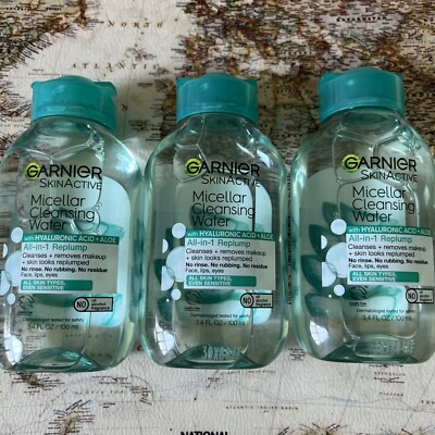 3x Garnier SkinActive Micellar Cleansing Water Replump Hyaluronic Acid 3.4oz