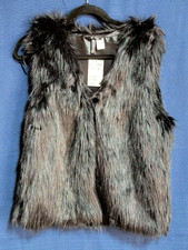 Divided Nwt Women's Faux Fur Vest Black Lined Sz 12 Hook/eye Closure Lined $40