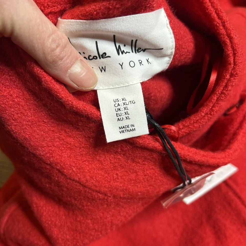 全新带标签 Nicole Miller 毛衣外套女式红色煮羊毛混纺夹克 Toggle XL — 第 2/4 张图片