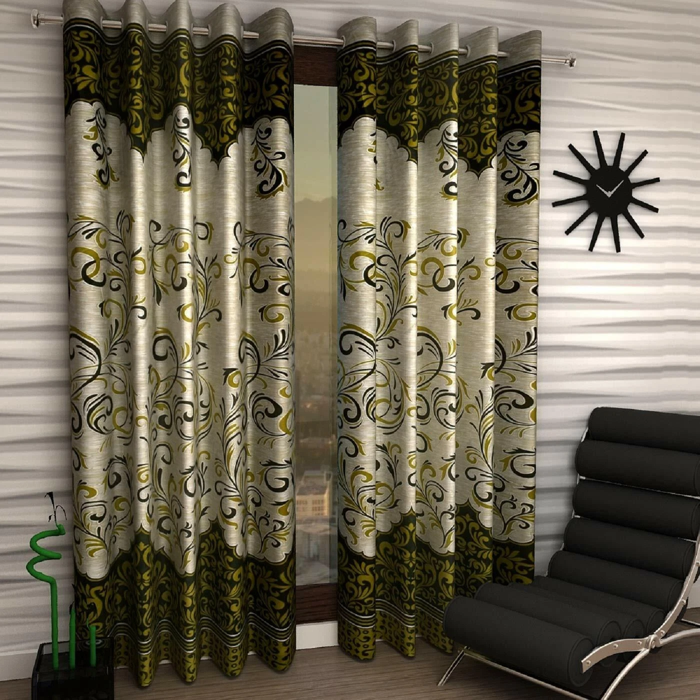 New 2 Piece Eyelet Polyester Door Curtain Set - 7 feet Green