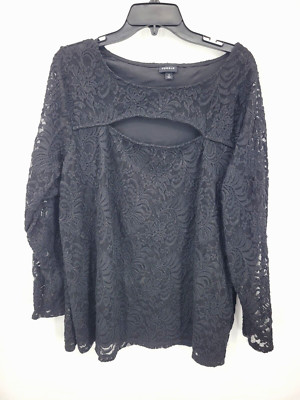 Torrid Top Womens Plus 3X Black Stretch Lace Witchy Long Sleeve Cutouts Boho