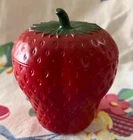 Vintage Hazel Atlas Red Strawberry Milk Glass Jam Jar w Lid 1940'S USA